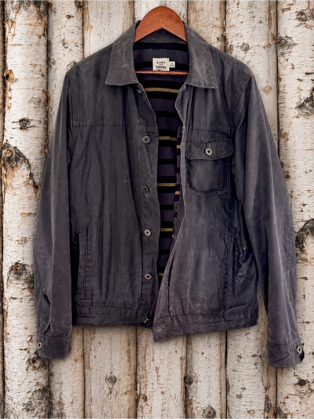 Flint and Tinder Waxed Trucker Jacket Men’s M Coal Flannel Lined USA